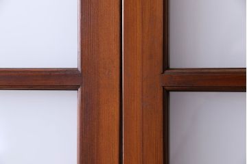 和製アンティーク　レトロな古い木のガラス戸2枚セット