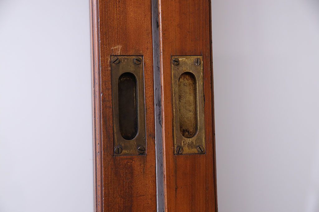 和製アンティーク　レトロな古い木のガラス戸2枚セット
