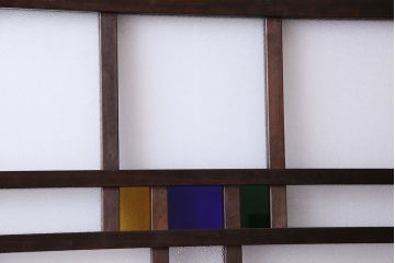 モダンなアンティークガラス戸 当時物色ガラス・ダイヤガラス入り