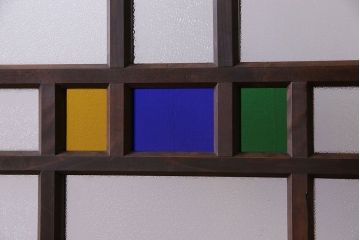 モダンなアンティークガラス戸 当時物色ガラス・ダイヤガラス入り