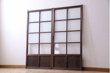 和製アンティーク　すりガラス入り!古い木のガラス戸2枚セット