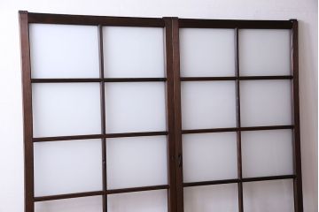 和製アンティーク　すりガラス入り!古い木のガラス戸2枚セット