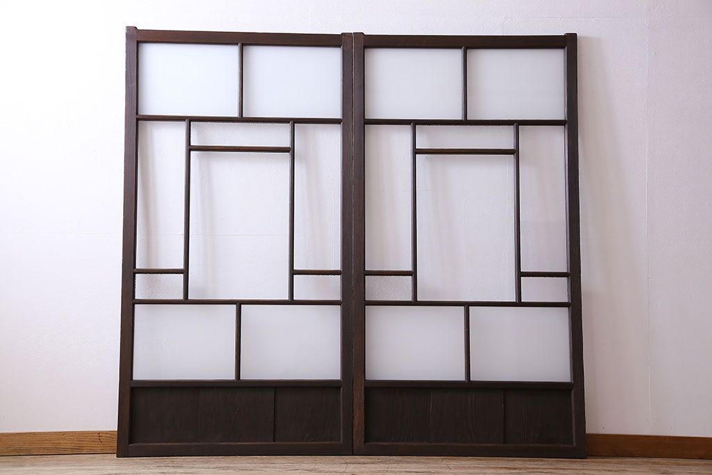 和製アンティーク　ダイヤガラス・すりガラス入り!おしゃれなデザインのガラス戸