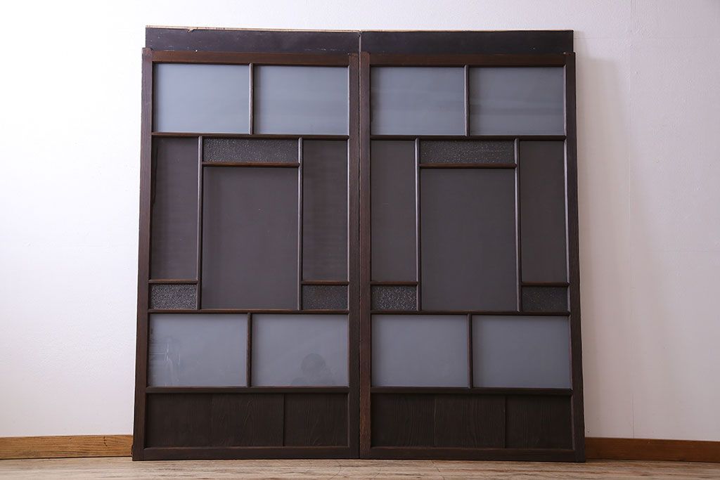 和製アンティーク　ダイヤガラス・すりガラス入り!おしゃれなデザインのガラス戸