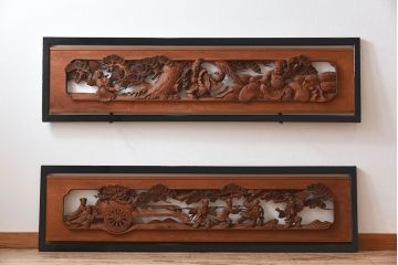 古民具・骨董　アンティーク　恵比寿・大黒　彫刻欄間一対