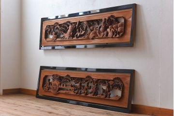 古民具・骨董　アンティーク　恵比寿・大黒　彫刻欄間一対