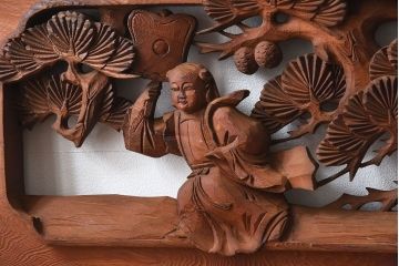 古民具・骨董　アンティーク　恵比寿・大黒　彫刻欄間一対