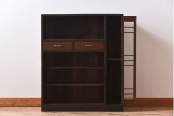 アンティーク家具　結霜ガラス入り!古い木製の収納棚(下駄箱)