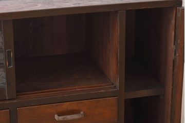 アンティーク家具　結霜ガラス入り!古い木製の収納棚(下駄箱)