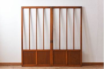 和製アンティーク　レトロな古い木のガラス戸2枚セット(2)