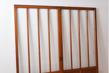 和製アンティーク　レトロな古い木のガラス戸2枚セット(2)