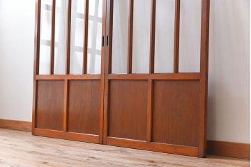 和製アンティーク　レトロな古い木のガラス戸2枚セット(2)