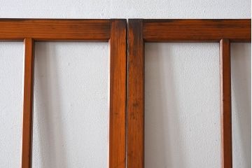 和製アンティーク　レトロな古い木のガラス戸2枚セット(2)