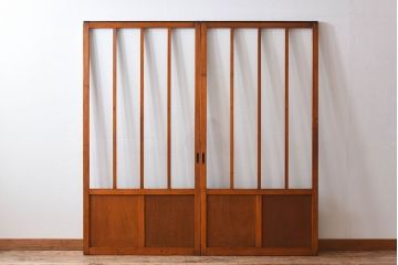 和製アンティーク　レトロな古い木のガラス戸2枚セット(2)