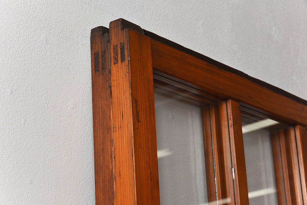 和製アンティーク　レトロな古い木のガラス戸2枚セット(2)