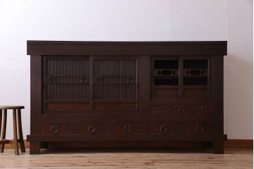 アンティーク家具　古民具・骨董　六尺　脚付き!水屋箪笥サイドボード(3)