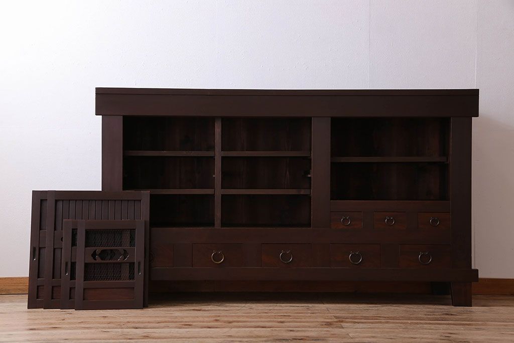 アンティーク家具　古民具・骨董　六尺　脚付き!水屋箪笥サイドボード(3)