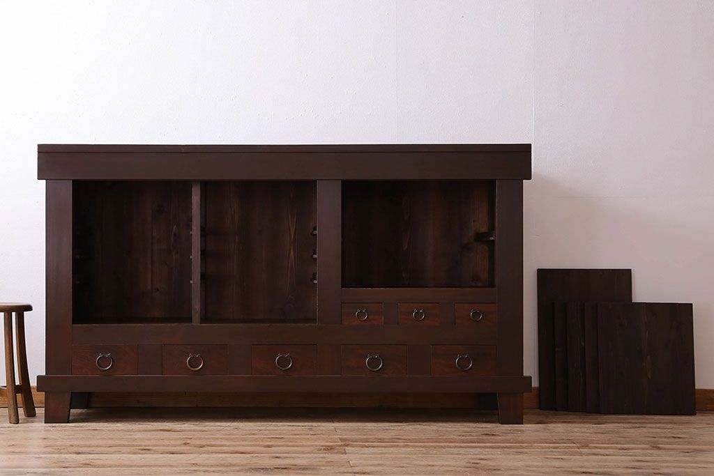 アンティーク家具　古民具・骨董　六尺　脚付き!水屋箪笥サイドボード(3)