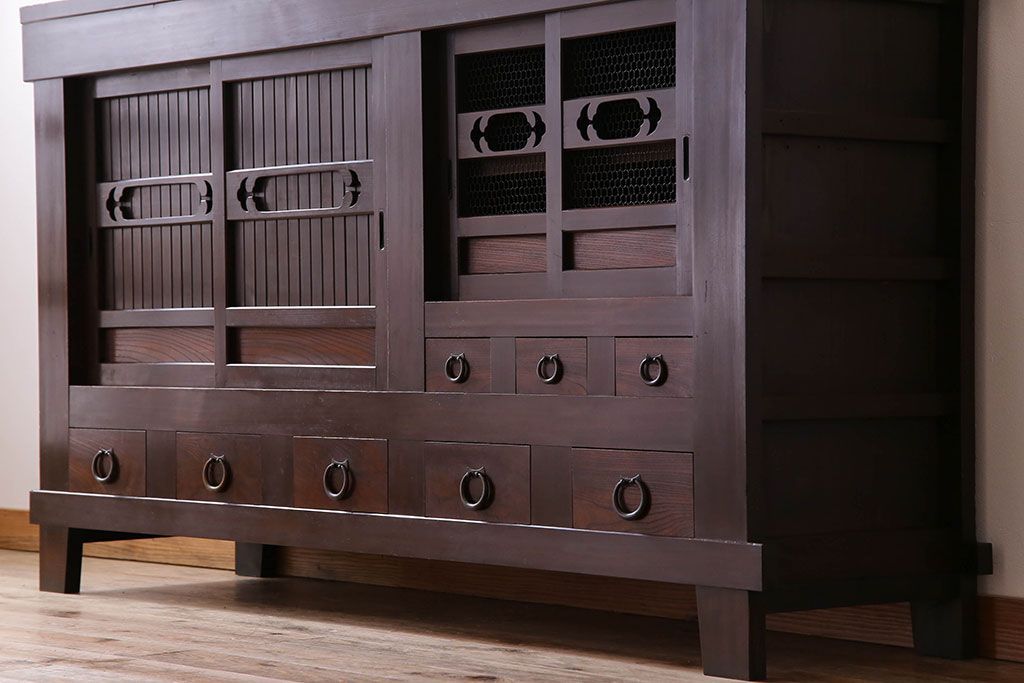 アンティーク家具　古民具・骨董　六尺　脚付き!水屋箪笥サイドボード(3)