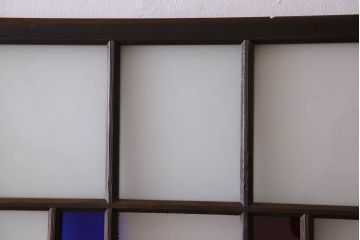 モダンなアンティークガラス戸2枚セット　当時物色ガラス入り