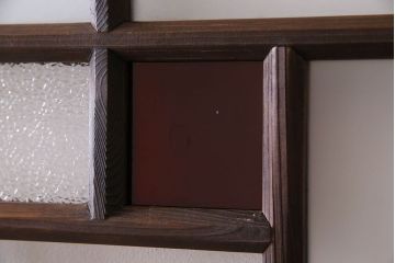 モダンなアンティークガラス戸2枚セット　当時物色ガラス入り