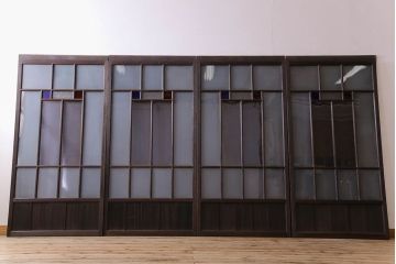 モダンなアンティークガラス戸4枚セット　当時物色ガラス入り