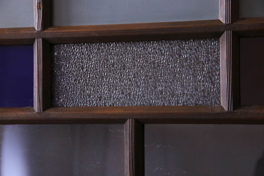 モダンなアンティークガラス戸4枚セット　当時物色ガラス入り