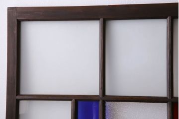 モダンなアンティークガラス戸4枚セット　当時物色ガラス入り