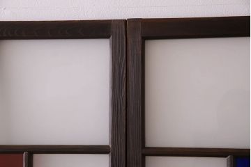 モダンなアンティークガラス戸4枚セット　当時物色ガラス入り