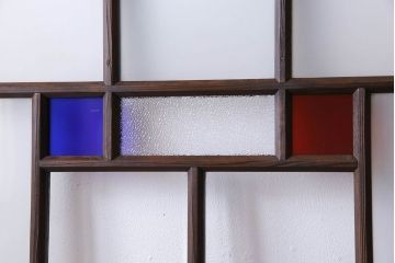 モダンなアンティークガラス戸4枚セット　当時物色ガラス入り