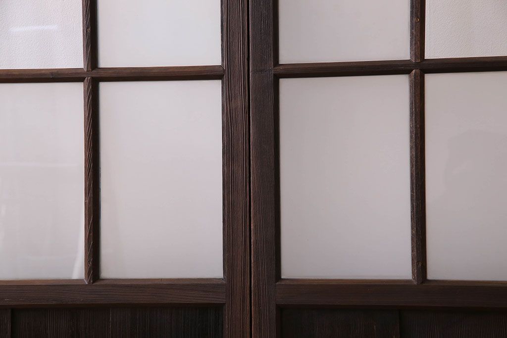 モダンなアンティークガラス戸4枚セット　当時物色ガラス入り