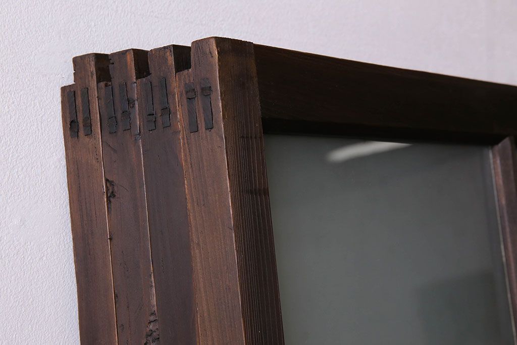 モダンなアンティークガラス戸4枚セット　当時物色ガラス入り