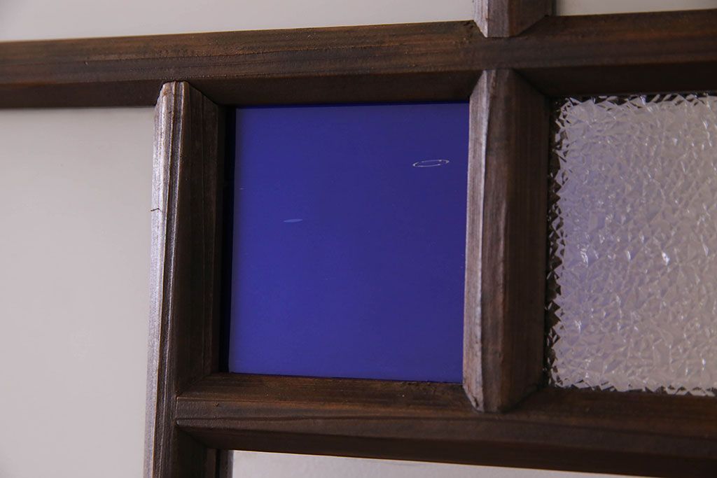 モダンなアンティークガラス戸4枚セット　当時物色ガラス入り