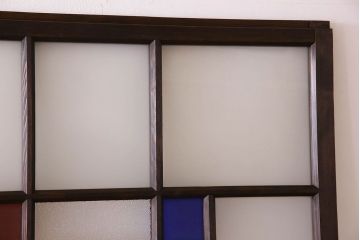 モダンなアンティークガラス戸4枚セット　当時物色ガラス入り