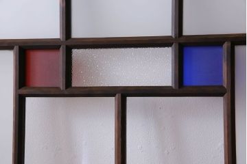 モダンなアンティークガラス戸4枚セット　当時物色ガラス入り