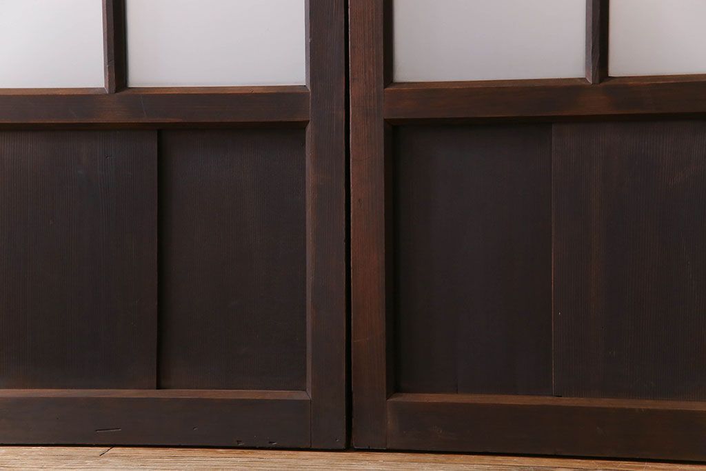 モダンなアンティークガラス戸4枚セット　当時物色ガラス入り