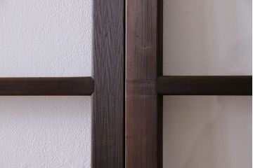和製アンティーク　すりガラス入り!古い木のガラス戸2枚セット(1)