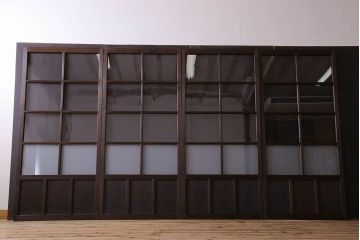 和製アンティーク　すりガラス入り!古い木のガラス戸4枚セット