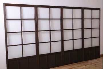 和製アンティーク　すりガラス入り!古い木のガラス戸4枚セット