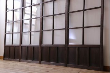 和製アンティーク　すりガラス入り!古い木のガラス戸4枚セット