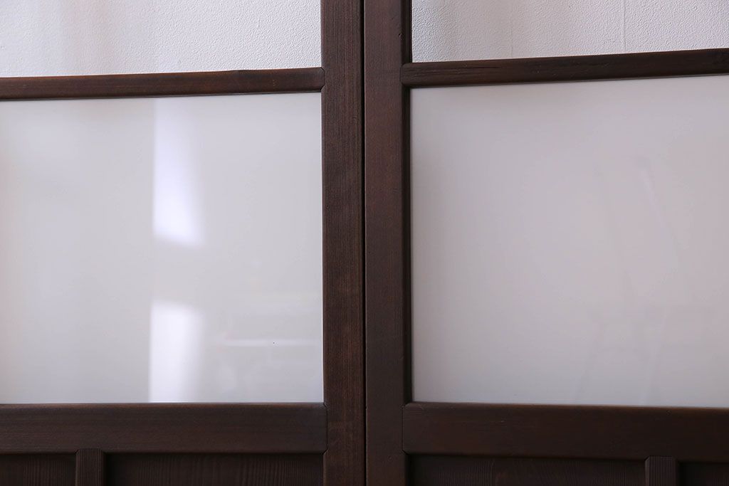 和製アンティーク　すりガラス入り!古い木のガラス戸4枚セット