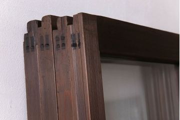 和製アンティーク　すりガラス入り!古い木のガラス戸4枚セット