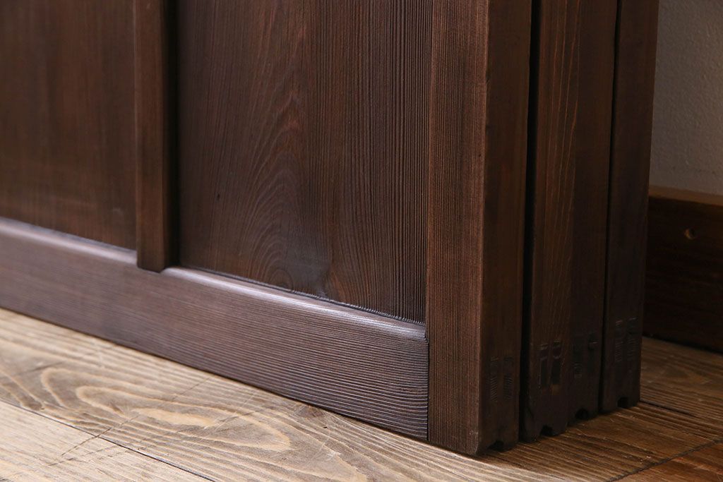 和製アンティーク　すりガラス入り!古い木のガラス戸4枚セット