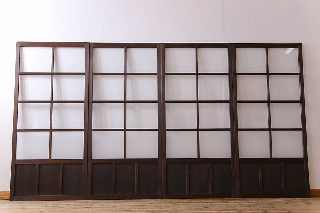 和製アンティーク　すりガラス入り!古い木のガラス戸4枚セット