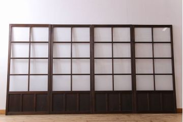 和製アンティーク　すりガラス入り!古い木のガラス戸4枚セット