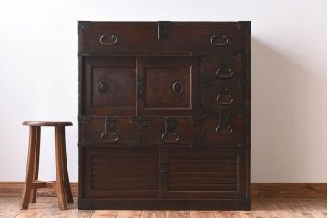 アンティーク家具　明治大正期　古民具・骨董　前面檜材　かくし付き!関西帳場箪笥(2)