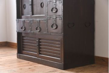 アンティーク家具　明治大正期　古民具・骨董　前面檜材　かくし付き!関西帳場箪笥(2)