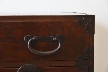 アンティーク家具　明治期　古民具・骨董　前面欅材　玉杢!アンティーク帳場箪笥