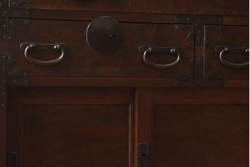 アンティーク家具　明治期　古民具・骨董　前面欅材　玉杢!アンティーク帳場箪笥