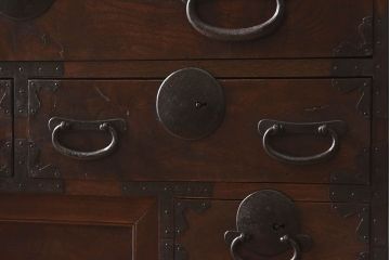 アンティーク家具　明治期　古民具・骨董　前面欅材　玉杢!アンティーク帳場箪笥